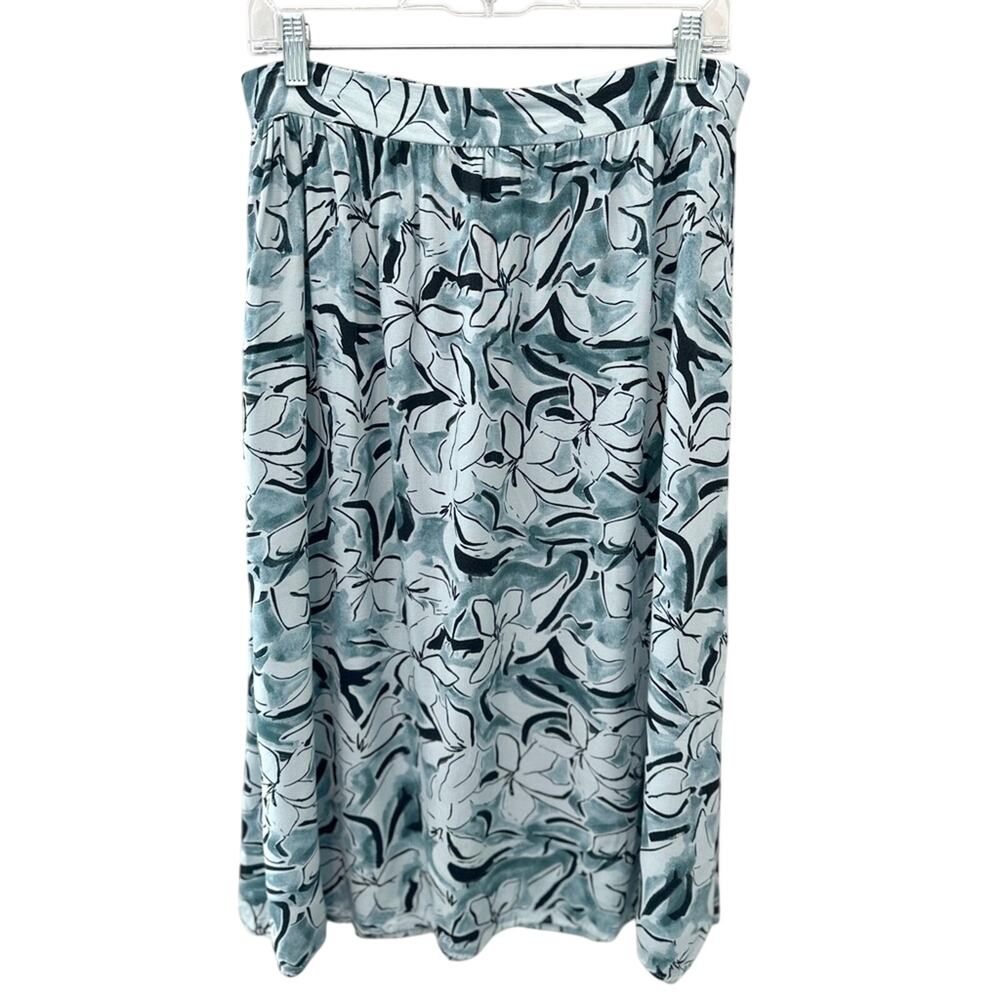 NINE WEST | Blue Black Floral Abstract Midi Skirt | Size Medium